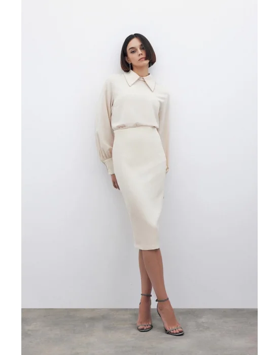 Düz Kalem Etek - Bej