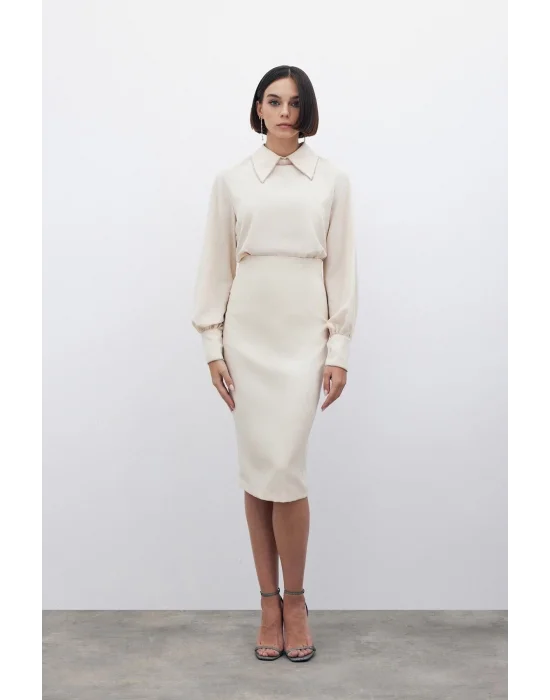 Düz Kalem Etek - Bej