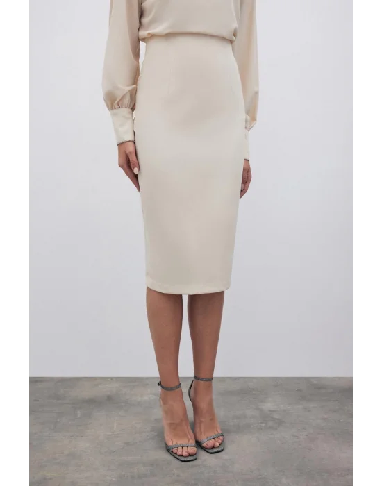 Düz Kalem Etek - Bej