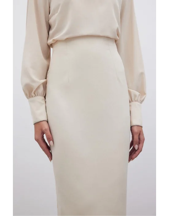 Düz Kalem Etek - Bej