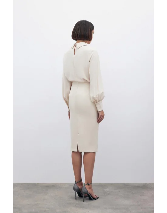 Düz Kalem Etek - Bej