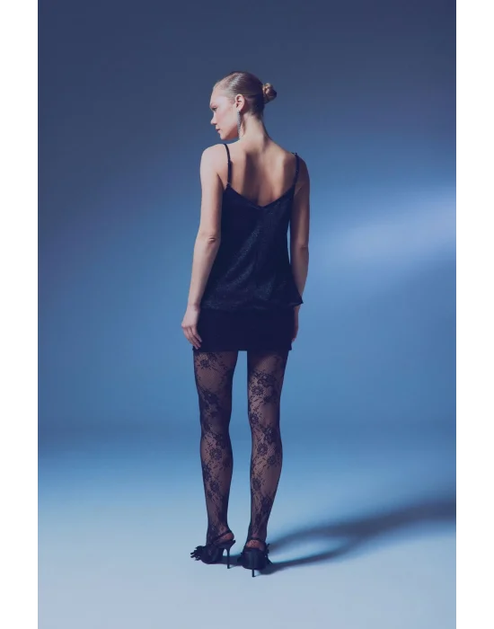 Simli Degaje Yaka Bluz - SİYAH