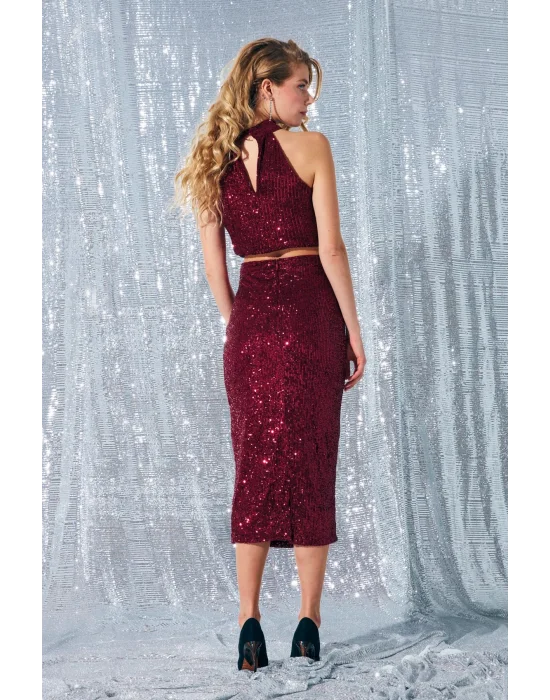 Payet Detaylı Kalem Etek - Bordo