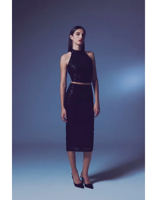 Payet Detaylı Kalem Etek - Siyah