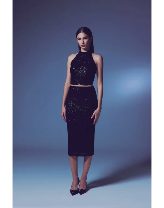 Payet Detaylı Kalem Etek - Siyah