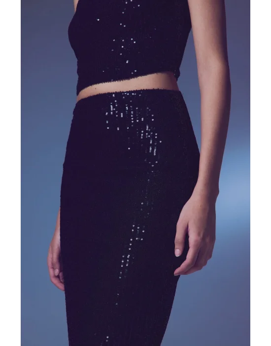 Payet Detaylı Kalem Etek - Siyah