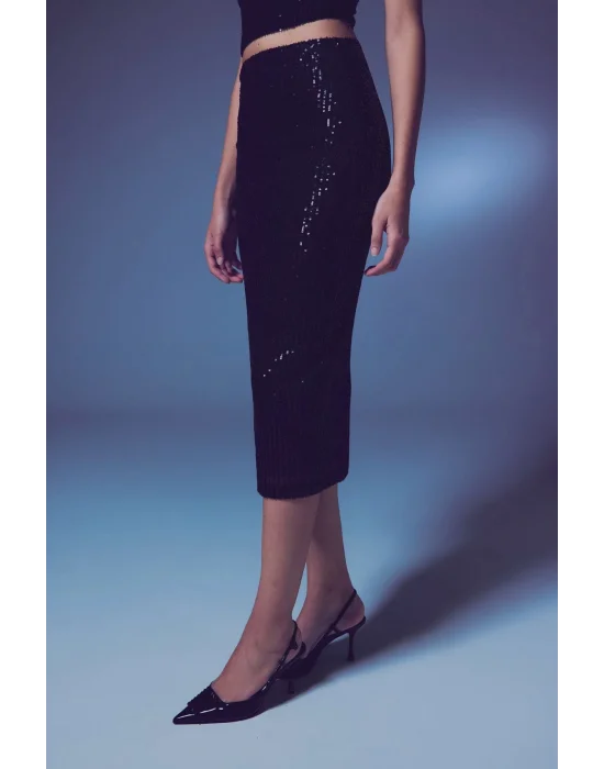 Payet Detaylı Kalem Etek - Siyah