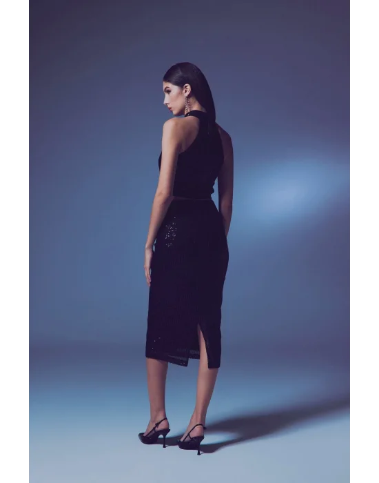 Payet Detaylı Kalem Etek - Siyah