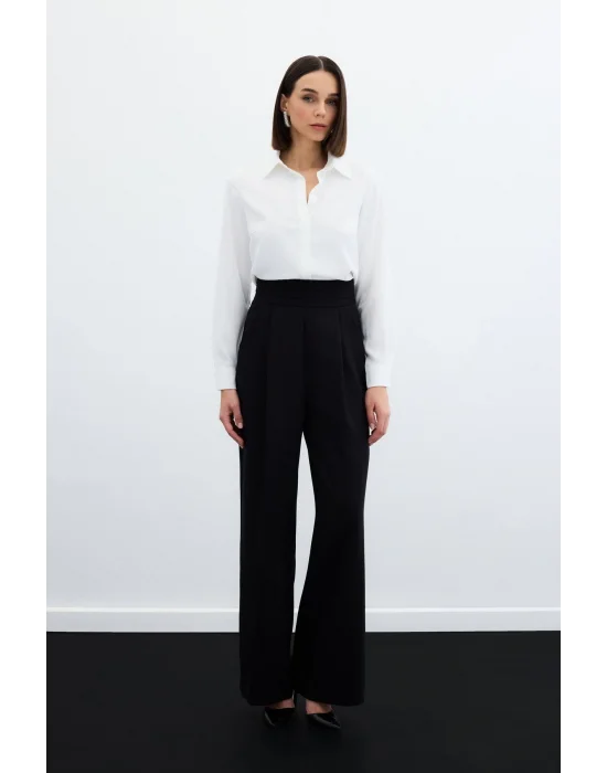 Bel Detaylı Cepli Pantolon - Siyah