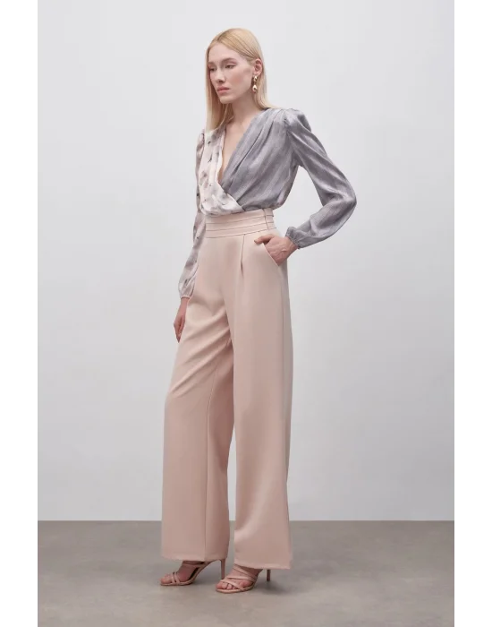 Bel Detaylı Cepli Pantolon - Bej