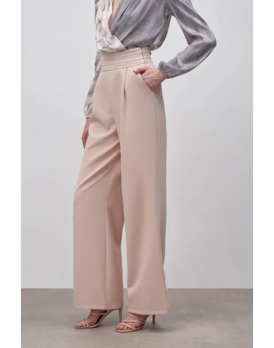 Bel Detaylı Cepli Pantolon - Bej