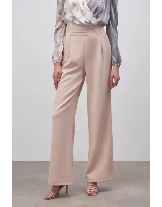 Bel Detaylı Cepli Pantolon - Bej