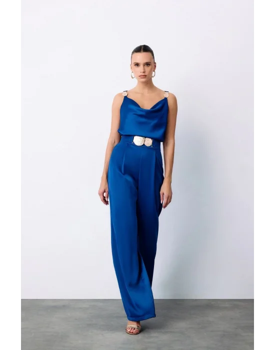 Salaş Krep Saten Pantolon - Sax Mavi