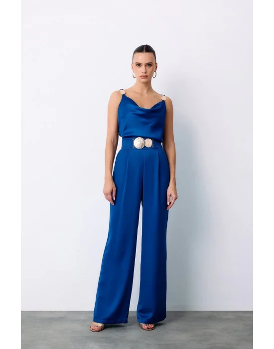 Salaş Krep Saten Pantolon - Sax Mavi