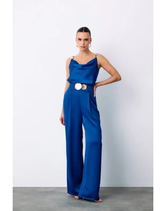 Salaş Krep Saten Pantolon - Sax Mavi