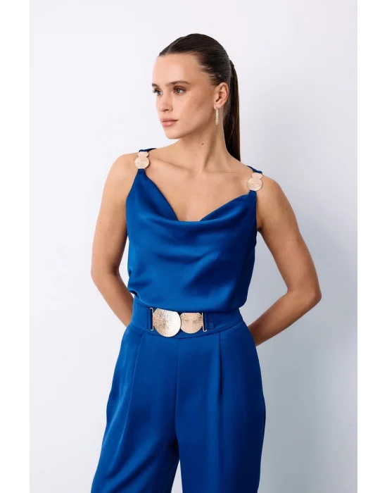 Salaş Krep Saten Pantolon - Sax Mavi