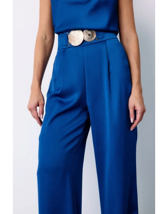 Salaş Krep Saten Pantolon - Sax Mavi