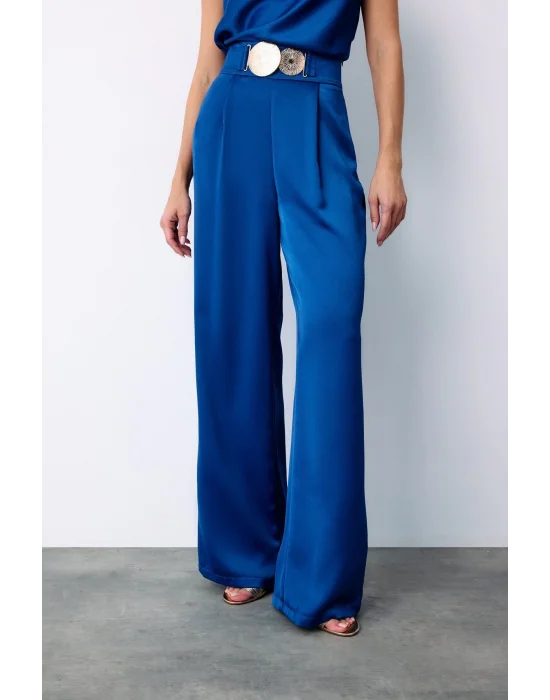 Salaş Krep Saten Pantolon - Sax Mavi