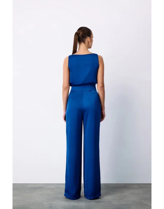 Salaş Krep Saten Pantolon - Sax Mavi