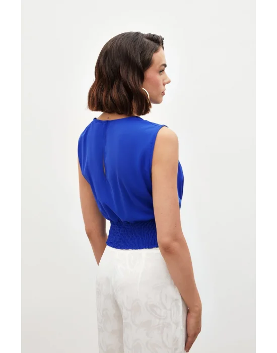 Toka Detaylı Kolsuz Bluz - SAX MAVİ