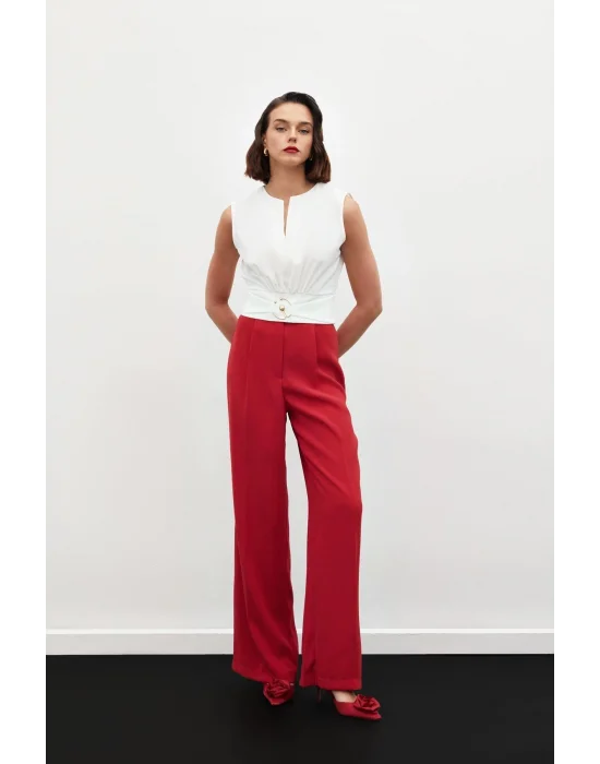 Toka Detaylı Kolsuz Bluz - EKRU