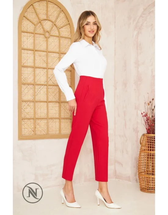 Flatolu Pantolon - Kırmızı