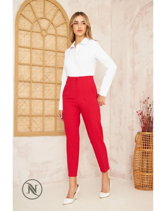 Flatolu Pantolon - Kırmızı