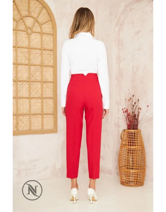 Flatolu Pantolon - Kırmızı