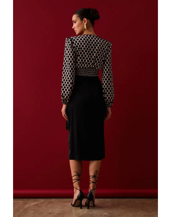 Yırtmaçlı Saten Etek - Siyah