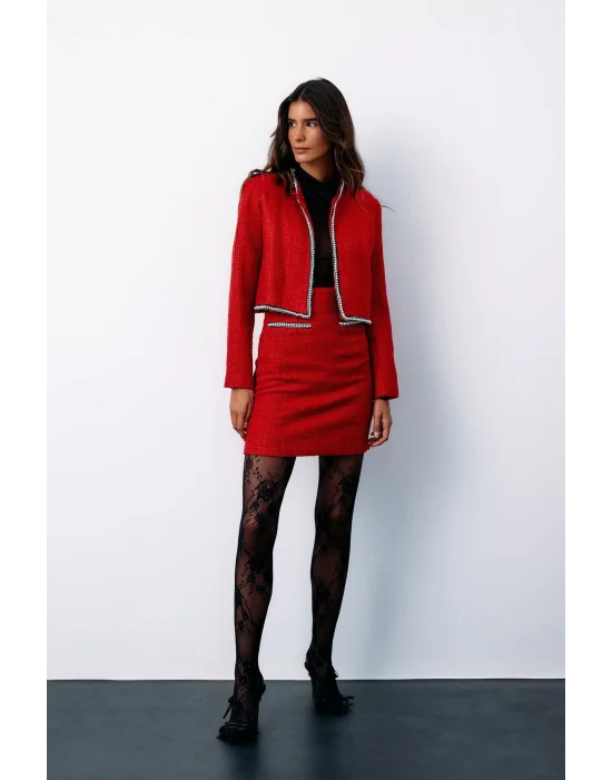 Aksesuar Detaylı Tüvit Etek - KIRMIZI