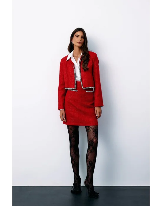 Aksesuar Detaylı Tüvit Etek - KIRMIZI