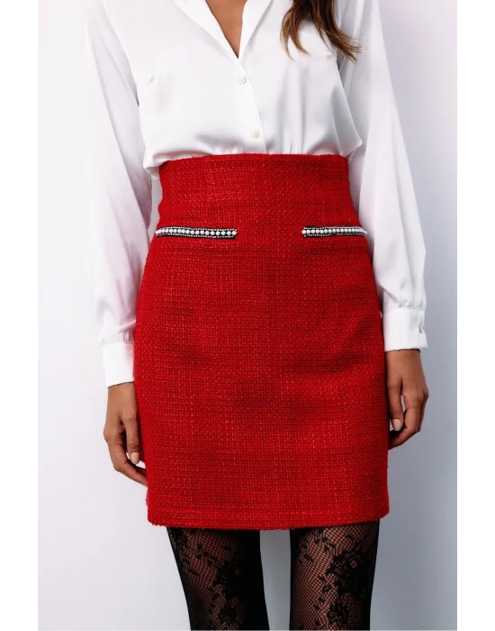 Aksesuar Detaylı Tüvit Etek - KIRMIZI