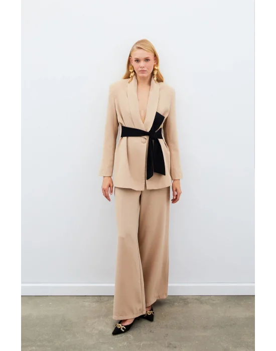 Salaş Krep Pantolon - Bej