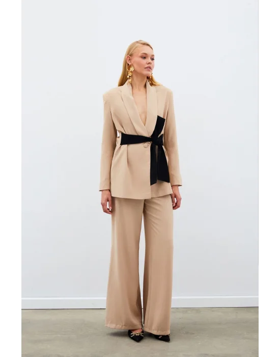 Salaş Krep Pantolon - Bej