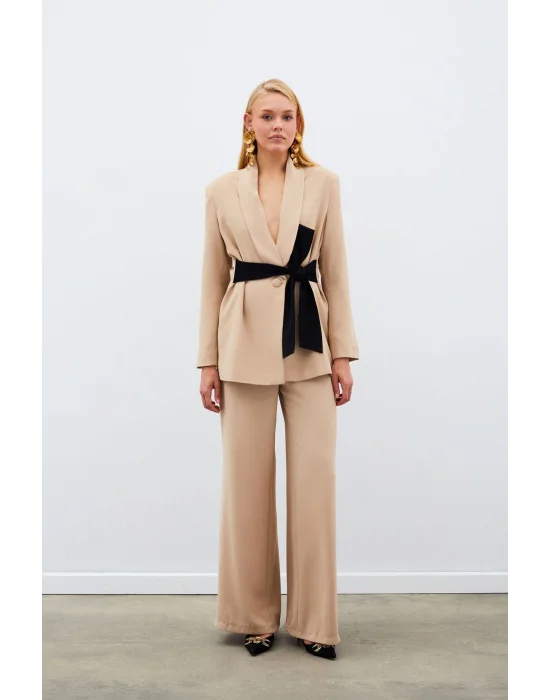 Salaş Krep Pantolon - Bej