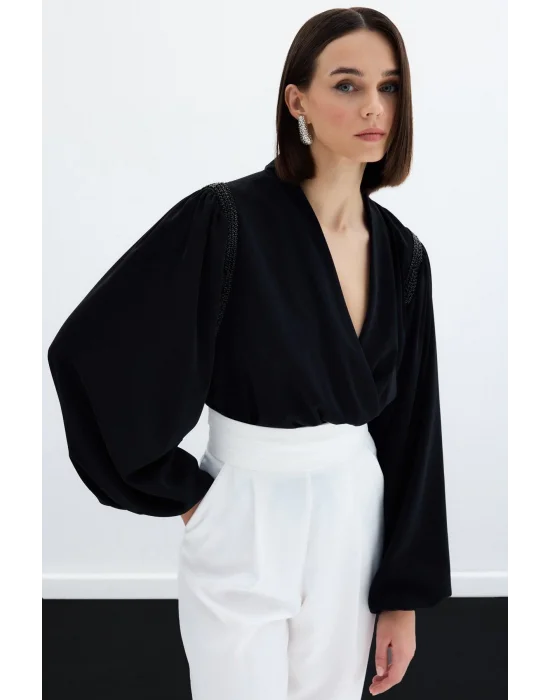 Aksesuar Detaylı Bodysuit Bluz - SİYAH