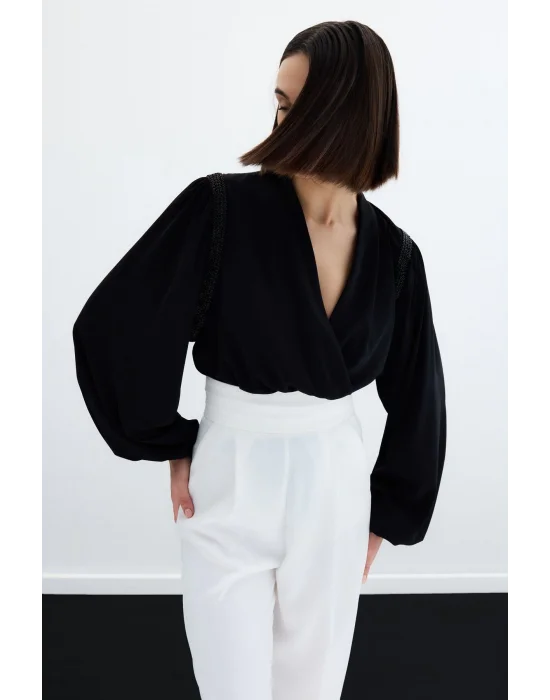 Aksesuar Detaylı Bodysuit Bluz - SİYAH