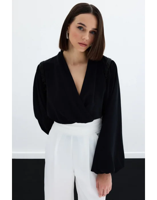 Aksesuar Detaylı Bodysuit Bluz - SİYAH