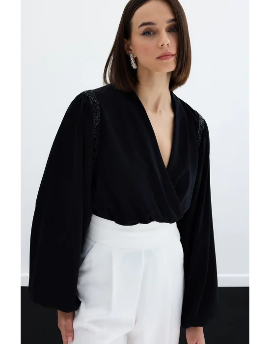 Aksesuar Detaylı Bodysuit Bluz - SİYAH