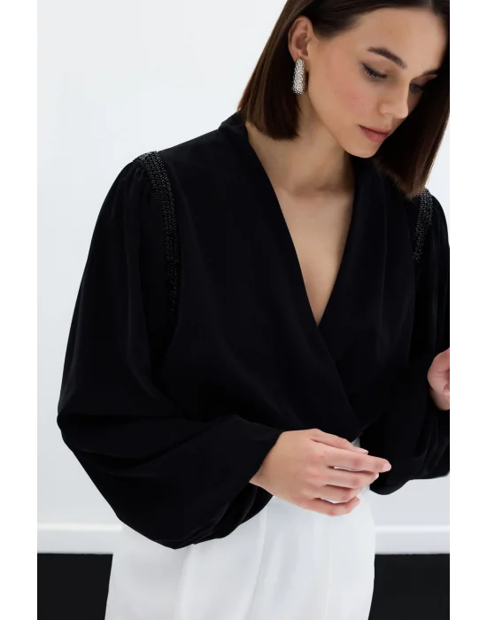 Aksesuar Detaylı Bodysuit Bluz - SİYAH
