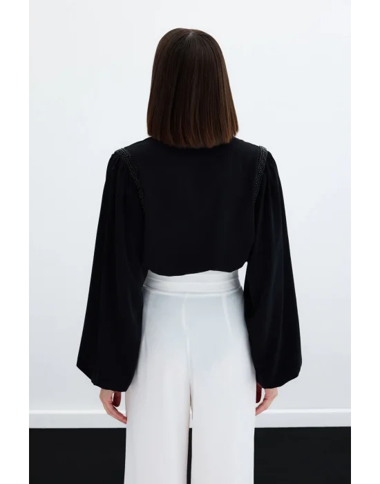 Aksesuar Detaylı Bodysuit Bluz - SİYAH