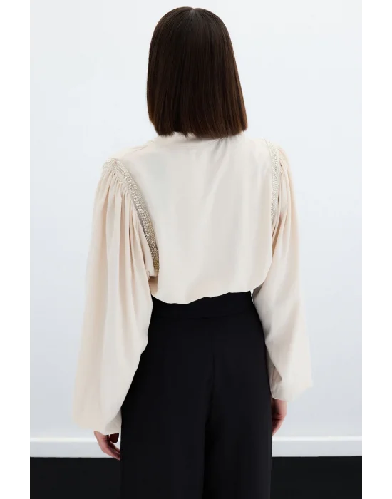 Aksesuar Detaylı Bodysuit Bluz - Bej