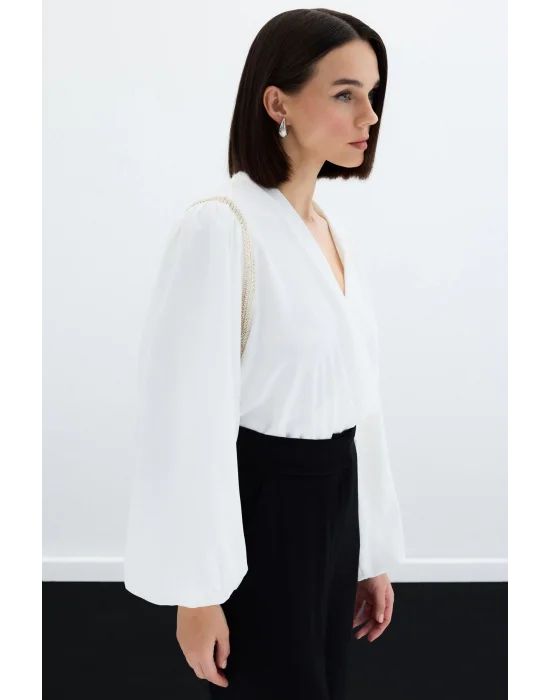 Aksesuar Detaylı Bodysuit Bluz - Ekru
