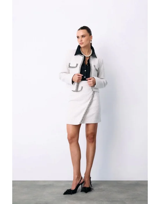 Kruvaze Süs Cepli Kısa Etek