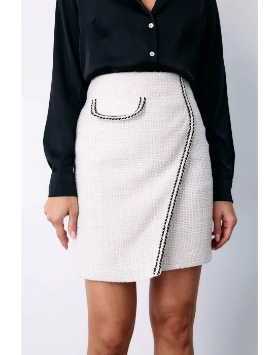 Kruvaze Süs Cepli Kısa Etek