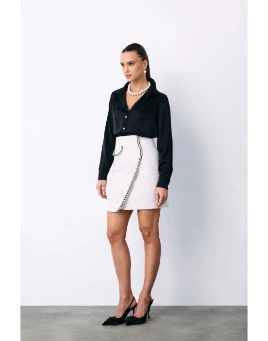 Kruvaze Süs Cepli Kısa Etek