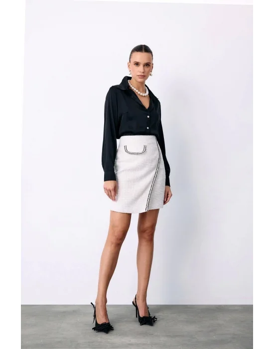 Kruvaze Süs Cepli Kısa Etek