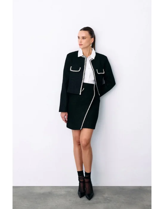 Kruvaze Süs Cepli Kısa Etek