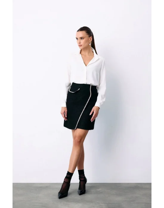 Kruvaze Süs Cepli Kısa Etek