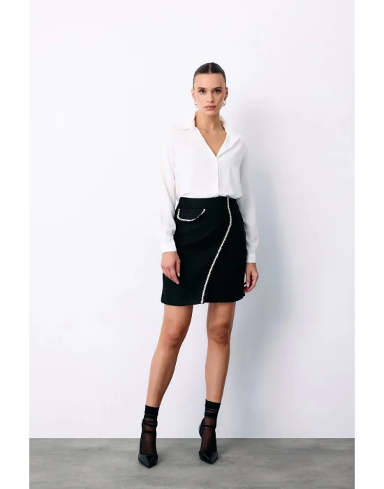 Kruvaze Süs Cepli Kısa Etek
